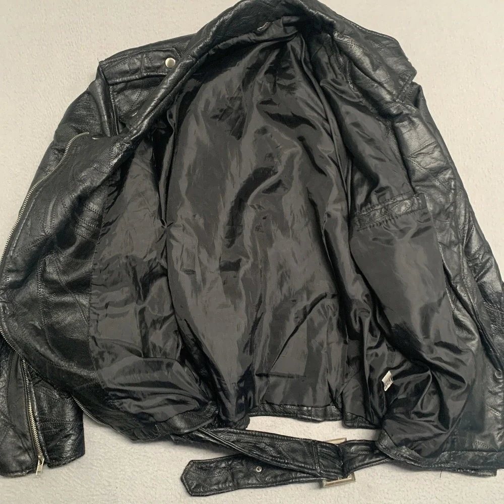 Vintage Diamond Plate Buffalo Leather Moto Jacket Embroidered Asymmetrical Zip M - Picture 7 of 11